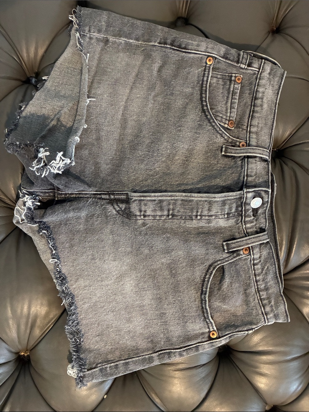 Levi's Black-Gray Distressed Denim Shorts
